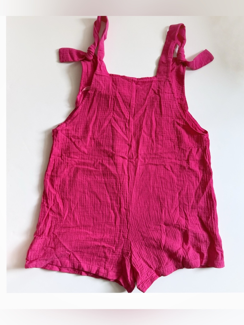 3 for $20 Fuchsia Tie-Strap Romper with Front Pockets - Picture 7 of 11